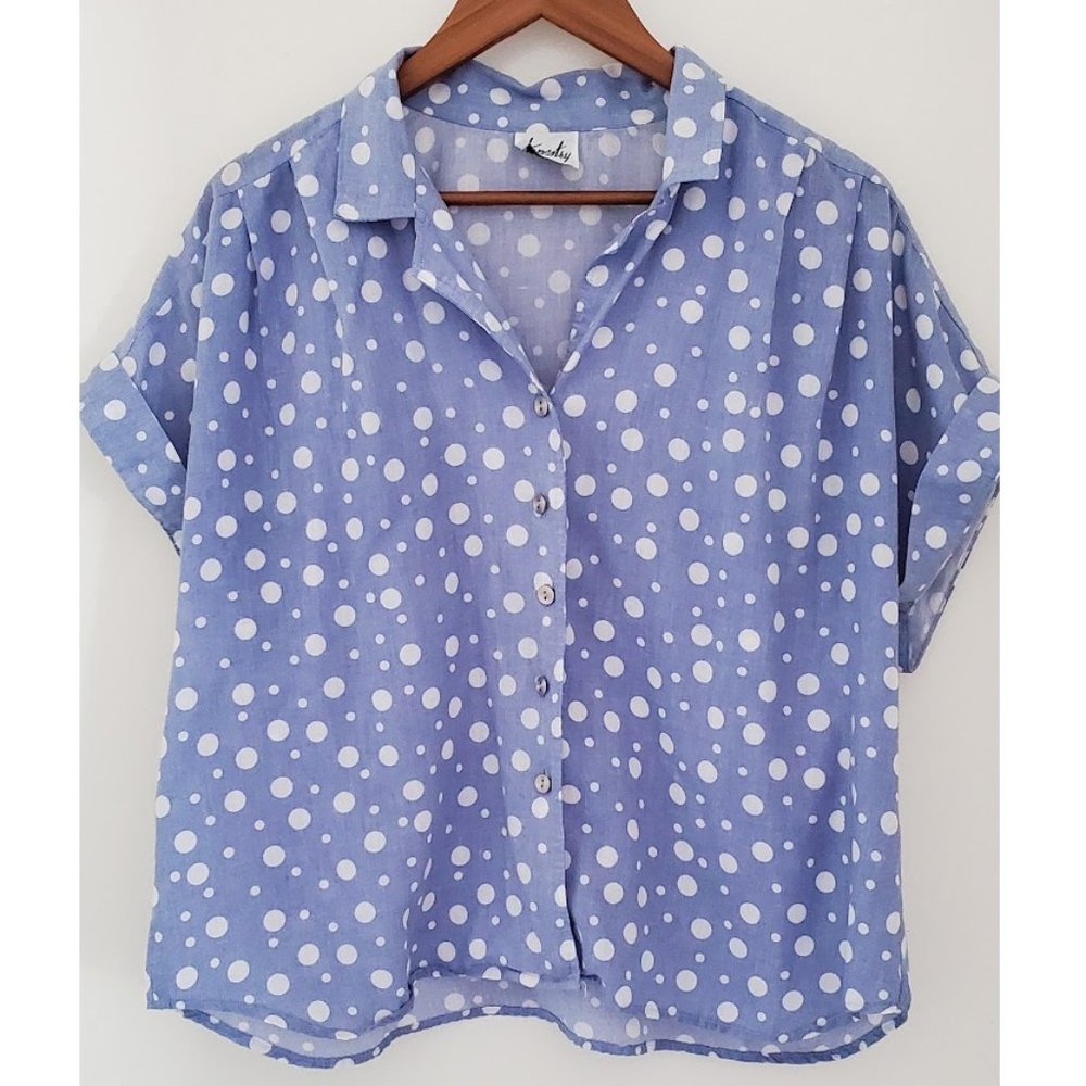 Vintage Tapestry Blue & White Polka Dot Blouse